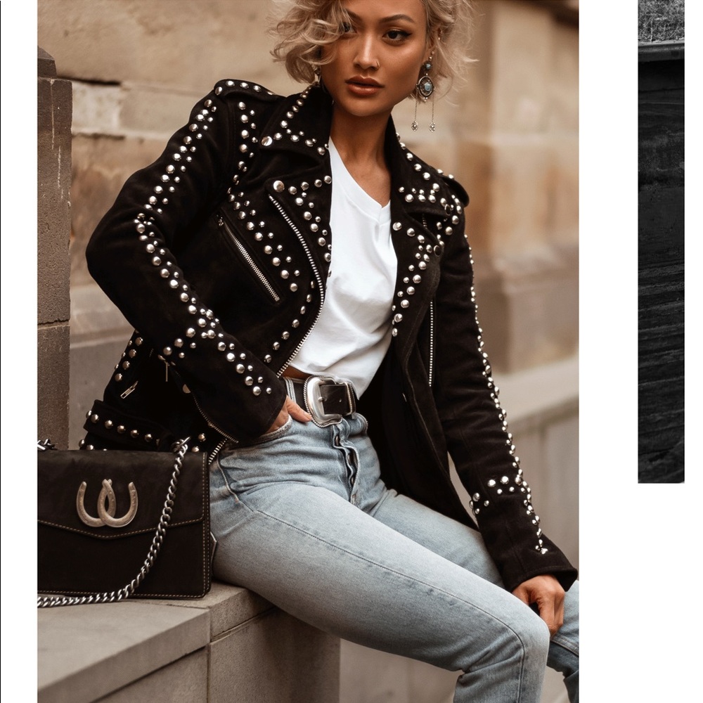 ‼️‼️UNDERSTATED LEATHER SUEDE DOMED STUDDED JACKET